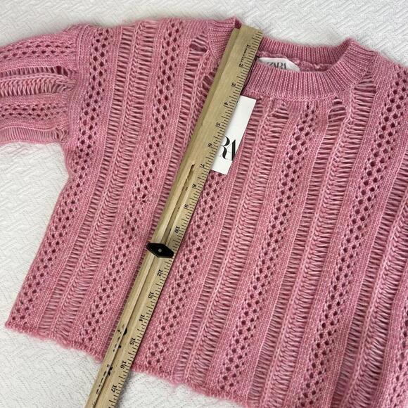 Brand New Zara Girl 8082/704 11-12 year old Pink Crochet Knit Sweater Top Boho - Picture 8 of 9